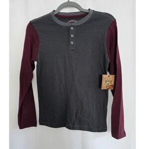 Red Camel Boys Striped Gray Burgundy Long Sleeve Henley Shirt‎